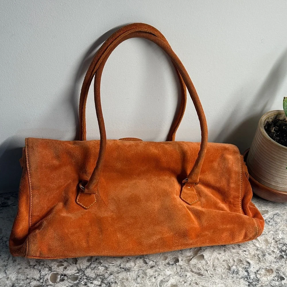 Prada Vibrant Orange Suede Shoulder Bag Vintage - Picture 3 of 12